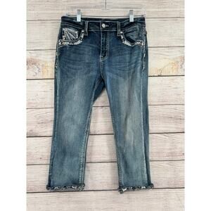 Grace LA Embroidered Cropped Jeans Womens 29 Blue Medium Wash Denim